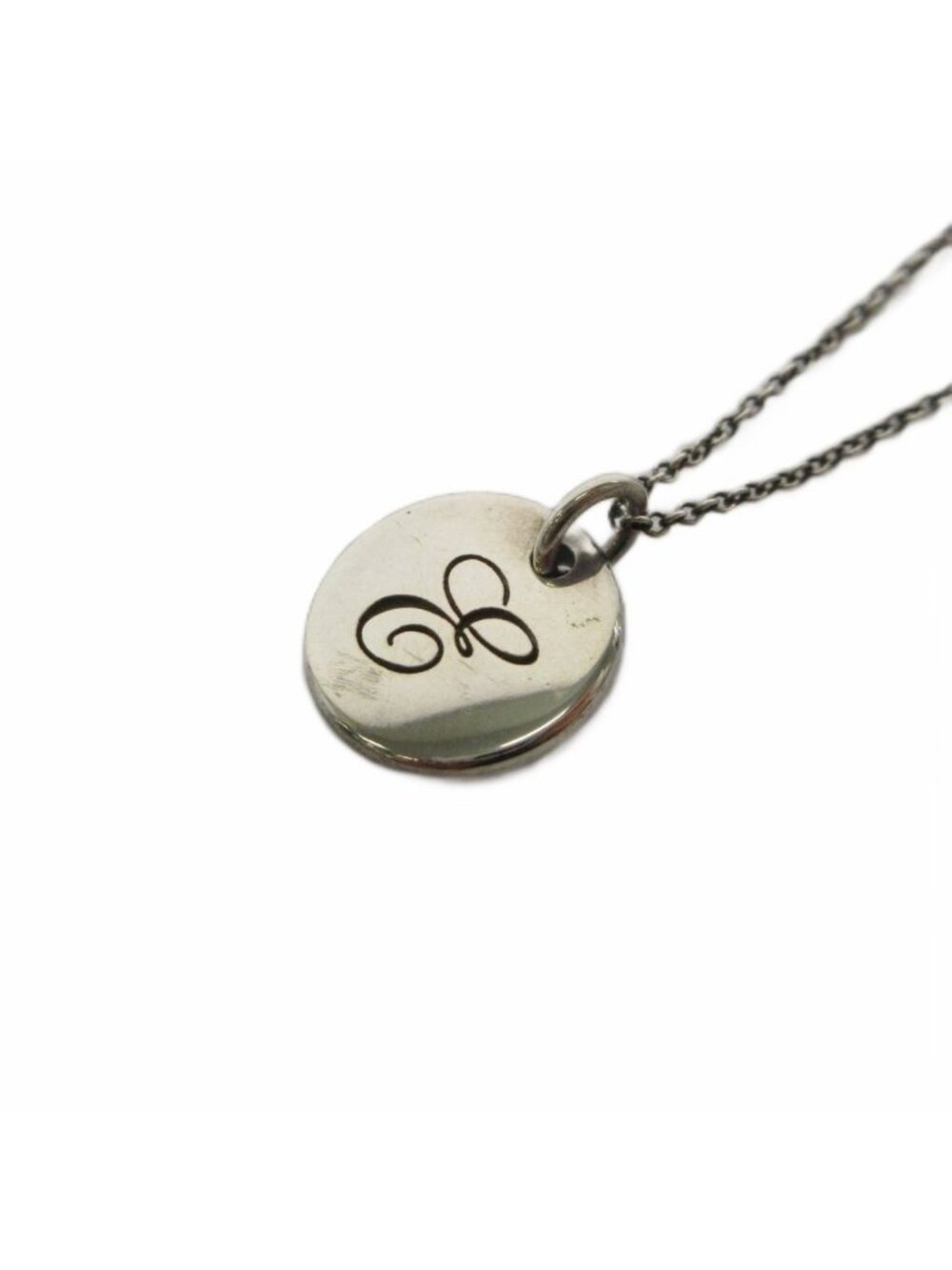 Tiffany & Co Notes Letter Disc Necklace Silver Colored
